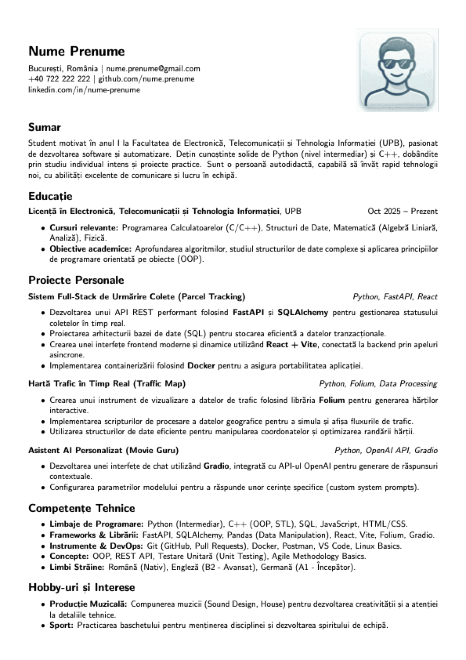 The CV template you fill in during the module